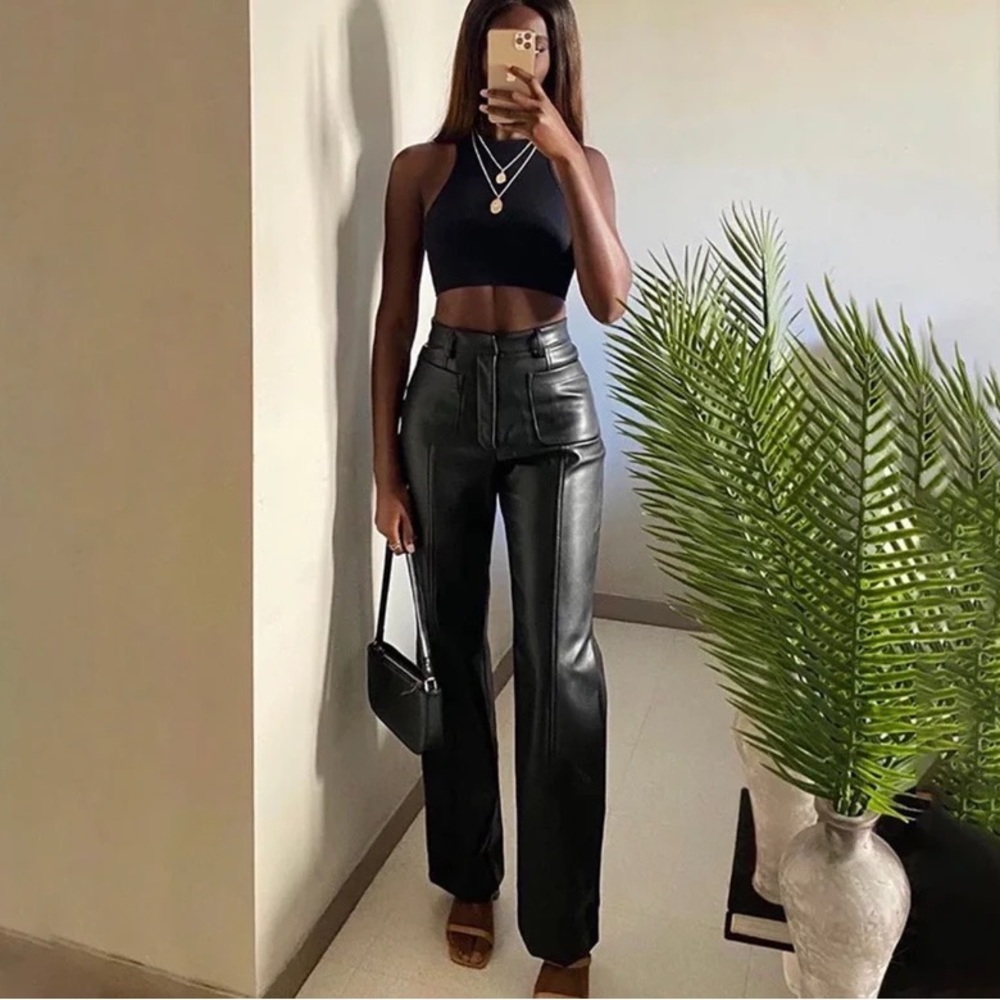 Black Y2K High Waisted Leather Pants